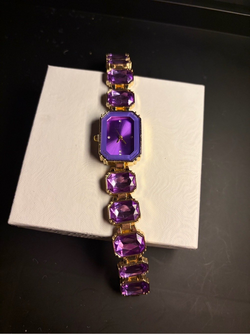 Gold-Tone Purple Crystal Bracelet Watch - Women